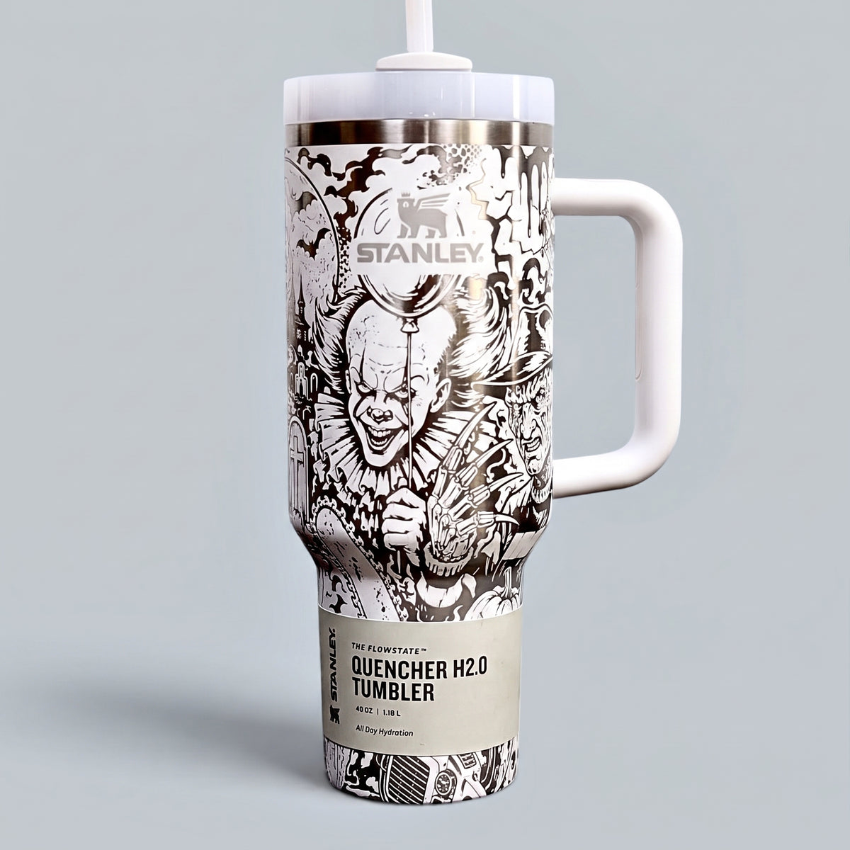 Horror Movie Tumbler Engraved Stanley Cup Insulated Gothic Bottle Halloween Party Spooky Season Decor Drinkware Gift Fan Scary