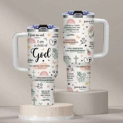 1PC 40oz BPA-Free Round Plastic Christian Travel Tumbler with Handle & Straw, God Faith Scripture Quotes, Inspirational Floral Pastel Print, Leakproof Vacuum Flask for Church, Mother's Day & Anniversary Gifts