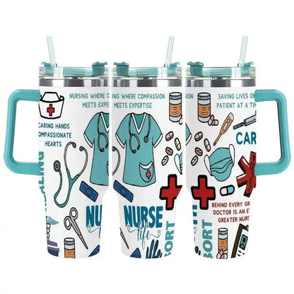 Caring Nurse Life Insulated Car Tumbler Medical Nursing Tools Print Stainless Steel Travel Mug For Nurses Who Save Lives One Patient At A Time Perfect Gift For Hardworking Healthcare Heroes Sturdy Drinkware Stylish Engrave