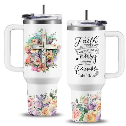 40oz Vacuum Flask Christian Women's Tumbler with Handle & Straw - Transparent Coffee Water Bottle, Faith-Inspired Religious Gift for Mom, Friends