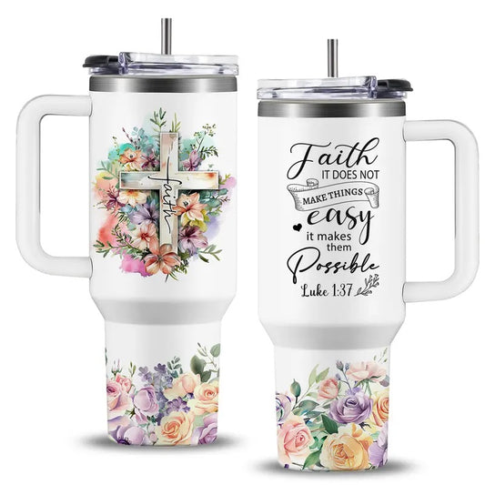 40oz Vacuum Flask Christian Women's Tumbler with Handle & Straw - Transparent Coffee Water Bottle, Faith-Inspired Religious Gift for Mom, Friends