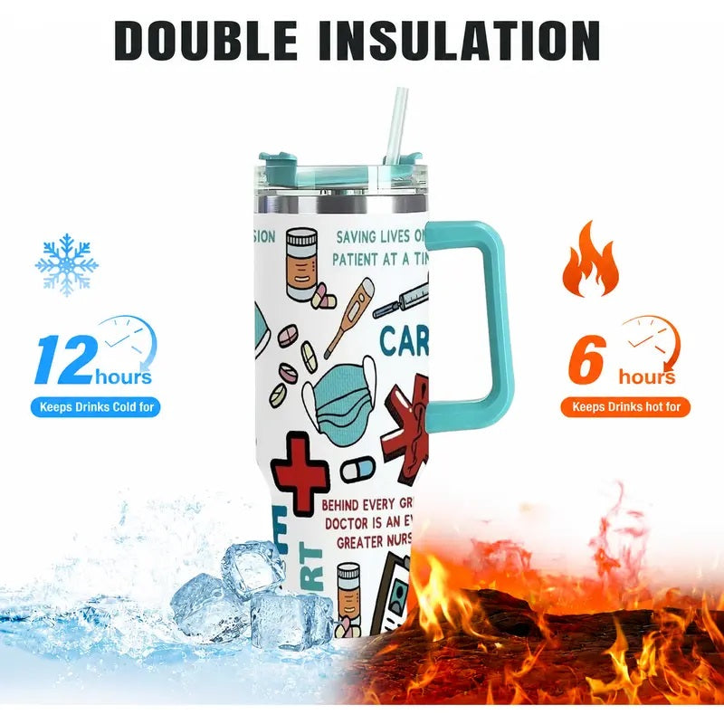 Caring Nurse Life Insulated Car Tumbler Medical Nursing Tools Print Stainless Steel Travel Mug For Nurses Who Save Lives One Patient At A Time Perfect Gift For Hardworking Healthcare Heroes Sturdy Drinkware Stylish Engrave