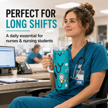Nurse Gifts for Women 40oz Insulated Stainless Steel Tumbler with Handle and Straw, Nurse Nutrition Facts Water Cup, Nurses Week Appreciation Gift