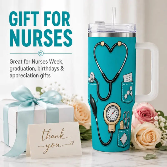 Nurse Gifts for Women 40oz Insulated Stainless Steel Tumbler with Handle and Straw, Nurse Nutrition Facts Water Cup, Nurses Week Appreciation Gift