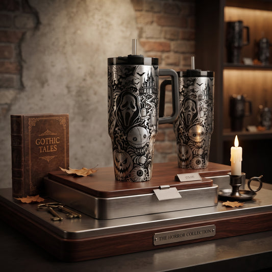 Horror Movie Tumbler Engraved Stanley Cup Insulated Gothic Bottle Halloween Party Spooky Season Decor Drinkware Gift Fan Scary