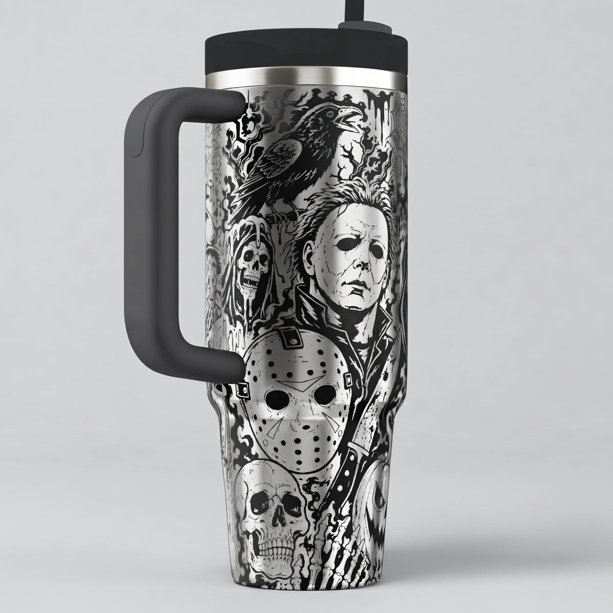 Horror Movie Tumbler Engraved Stanley Cup Insulated Gothic Bottle Halloween Party Spooky Season Decor Drinkware Gift Fan Scary