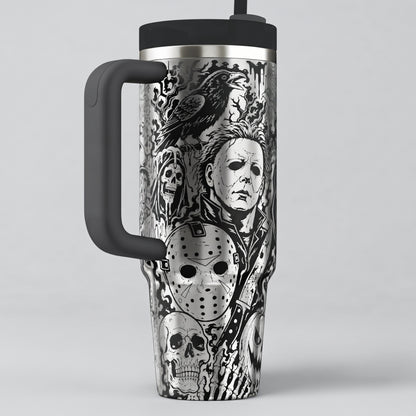 Horror Movie Tumbler Engraved Stanley Cup Insulated Gothic Bottle Halloween Party Spooky Season Decor Drinkware Gift Fan Scary