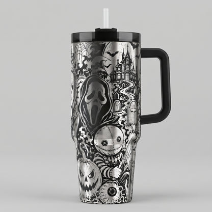Horror Movie Tumbler Engraved Stanley Cup Insulated Gothic Bottle Halloween Party Spooky Season Decor Drinkware Gift Fan Scary