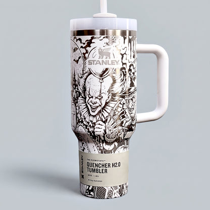 Horror Movie Tumbler Engraved Stanley Cup Insulated Gothic Bottle Halloween Party Spooky Season Decor Drinkware Gift Fan Scary