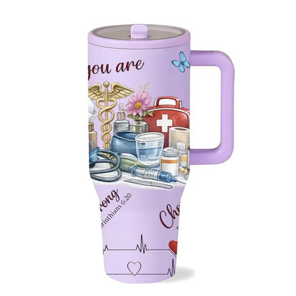 40oz Insulated Stainless Steel Mug, Vacuum Thermo Flask, Double Wall Vacuum Leak Proof, Keeps Hot 12h Cold 24h, Nurse Appreciation Gift, Heart Stethoscope Print, Holiday Gift for Women and Men