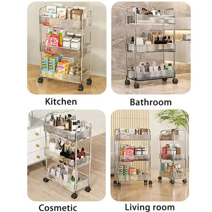 Slim Rolling Kitchen Cart, 3-Tier No-Pantry Storage on Wheels (9.1 in Wide)