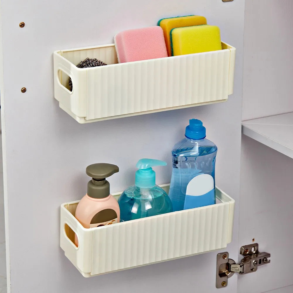No-Drill Adhesive Cabinet Door Storage Boxes, Foldable Spice Organizer, Set of 2