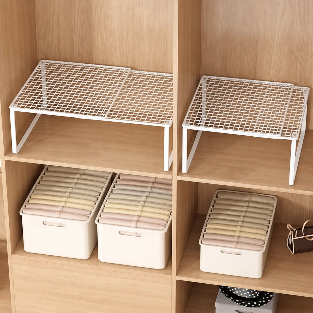 Expandable Cabinet Shelf Riser, No-Drill Metal Kitchen Shelf (3 Widths)