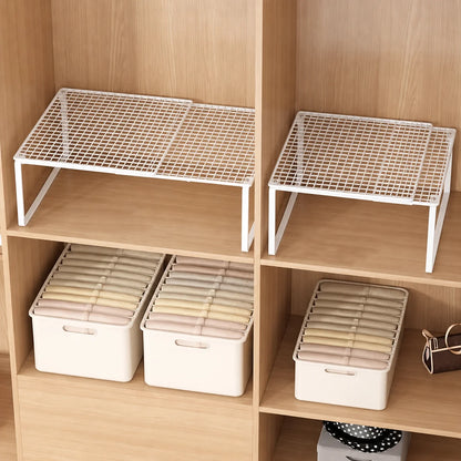 Expandable Cabinet Shelf Riser, No-Drill Metal Kitchen Shelf (3 Widths)