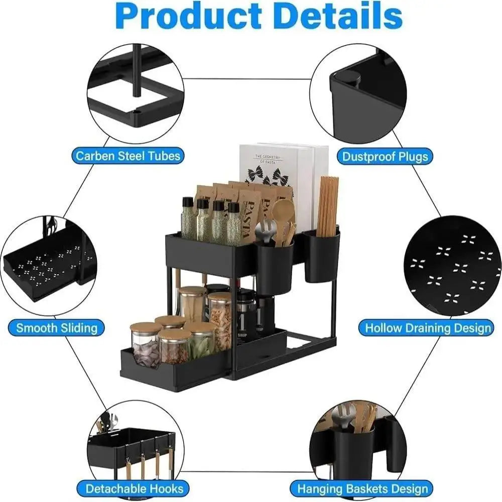 No-Drill Under Sink Organizer, 2-Tier Pull-Out Shelf