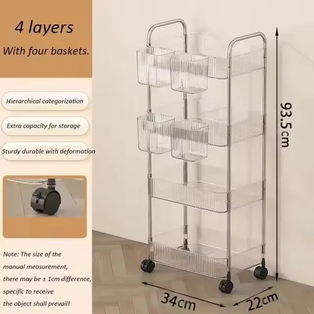 Slim Rolling Kitchen Cart, 3-Tier No-Pantry Storage on Wheels (9.1 in Wide)