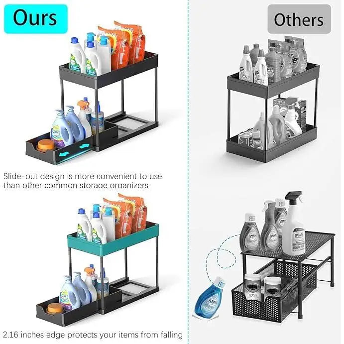 No-Drill Under Sink Organizer, 2-Tier Pull-Out Shelf