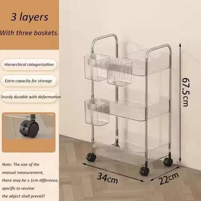 Slim Rolling Kitchen Cart, 3-Tier No-Pantry Storage on Wheels (9.1 in Wide)