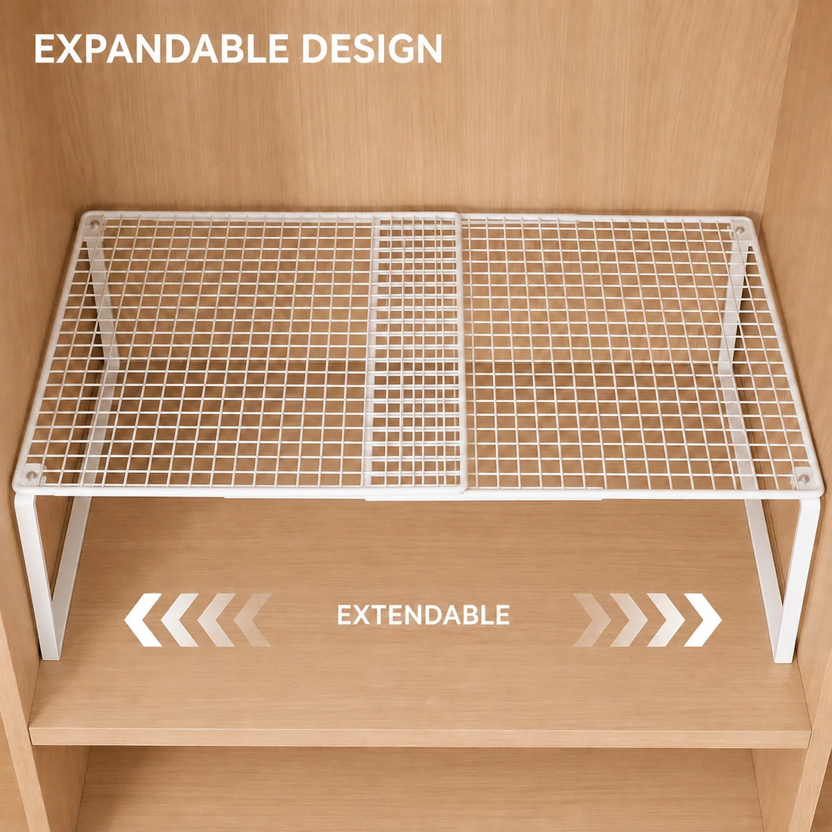 Expandable Cabinet Shelf Riser, No-Drill Metal Kitchen Shelf (3 Widths)