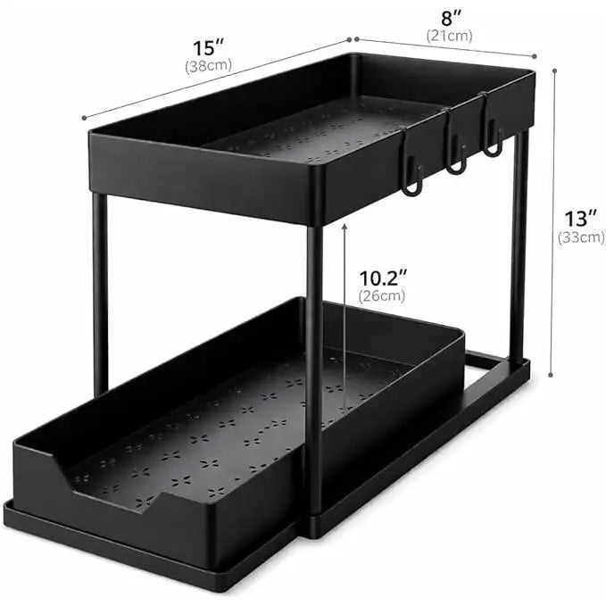 No-Drill Under Sink Organizer, 2-Tier Pull-Out Shelf