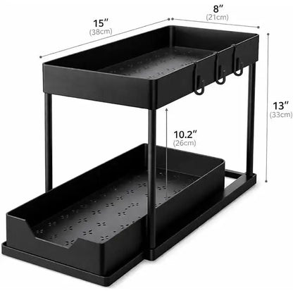 No-Drill Under Sink Organizer, 2-Tier Pull-Out Shelf