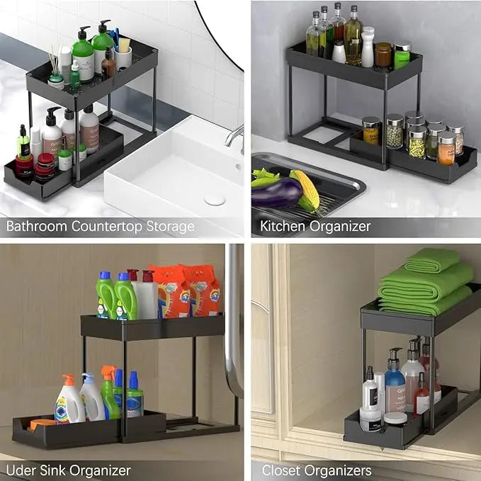 No-Drill Under Sink Organizer, 2-Tier Pull-Out Shelf