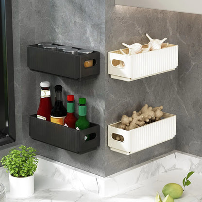 No-Drill Adhesive Cabinet Door Storage Boxes, Foldable Spice Organizer, Set of 2