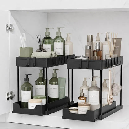 No-Drill Under Sink Organizer, 2-Tier Pull-Out Shelf