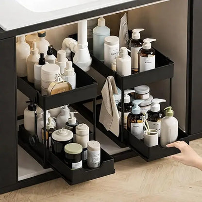 No-Drill Under Sink Organizer, 2-Tier Pull-Out Shelf