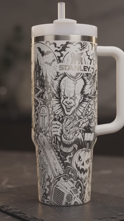 Horror Movie Tumbler Engraved Stanley Cup Insulated Gothic Bottle Halloween Party Spooky Season Decor Drinkware Gift Fan Scary